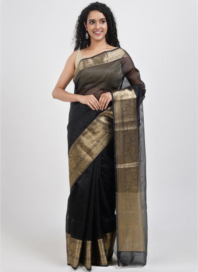 Soft Organza Black Traditional Wear Weaving Saree